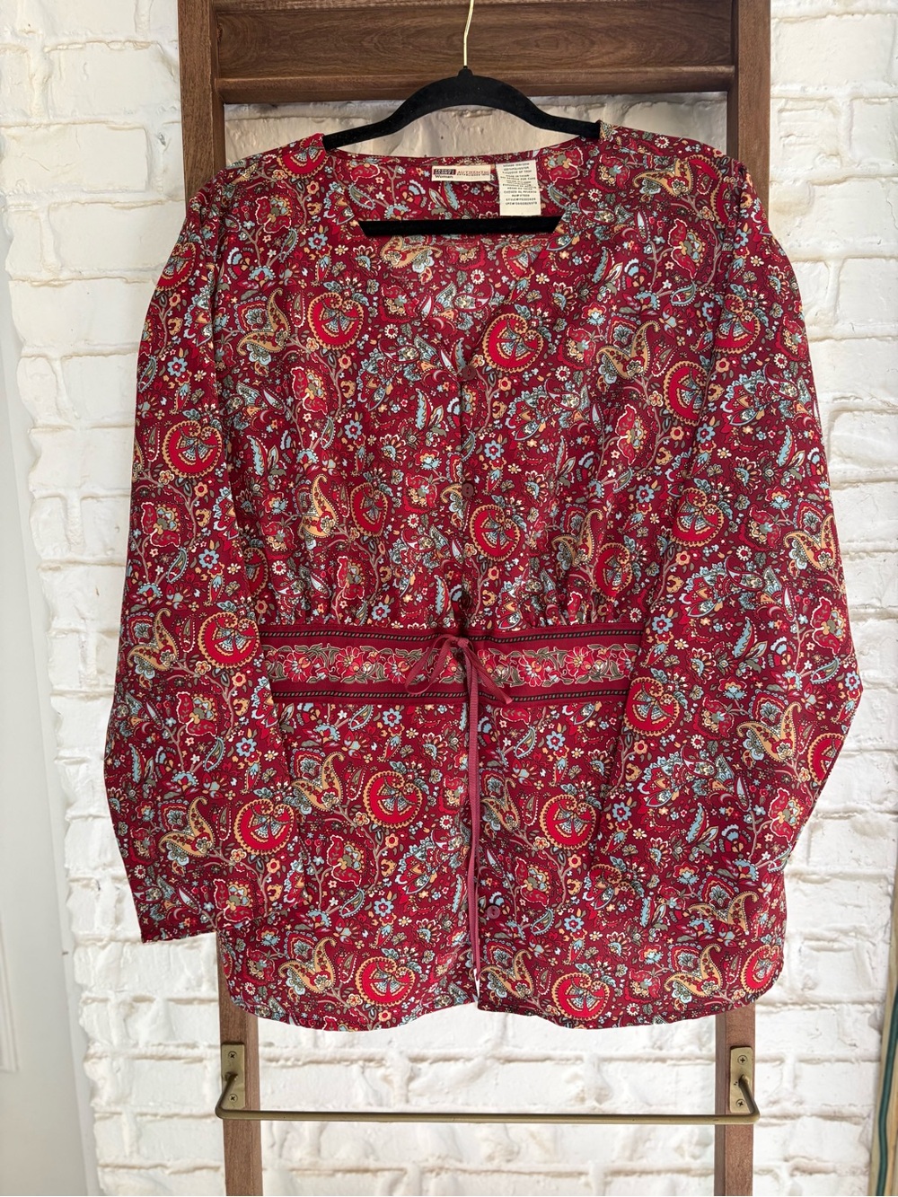 Women’s Red Paisley Tie-Waist Blouse